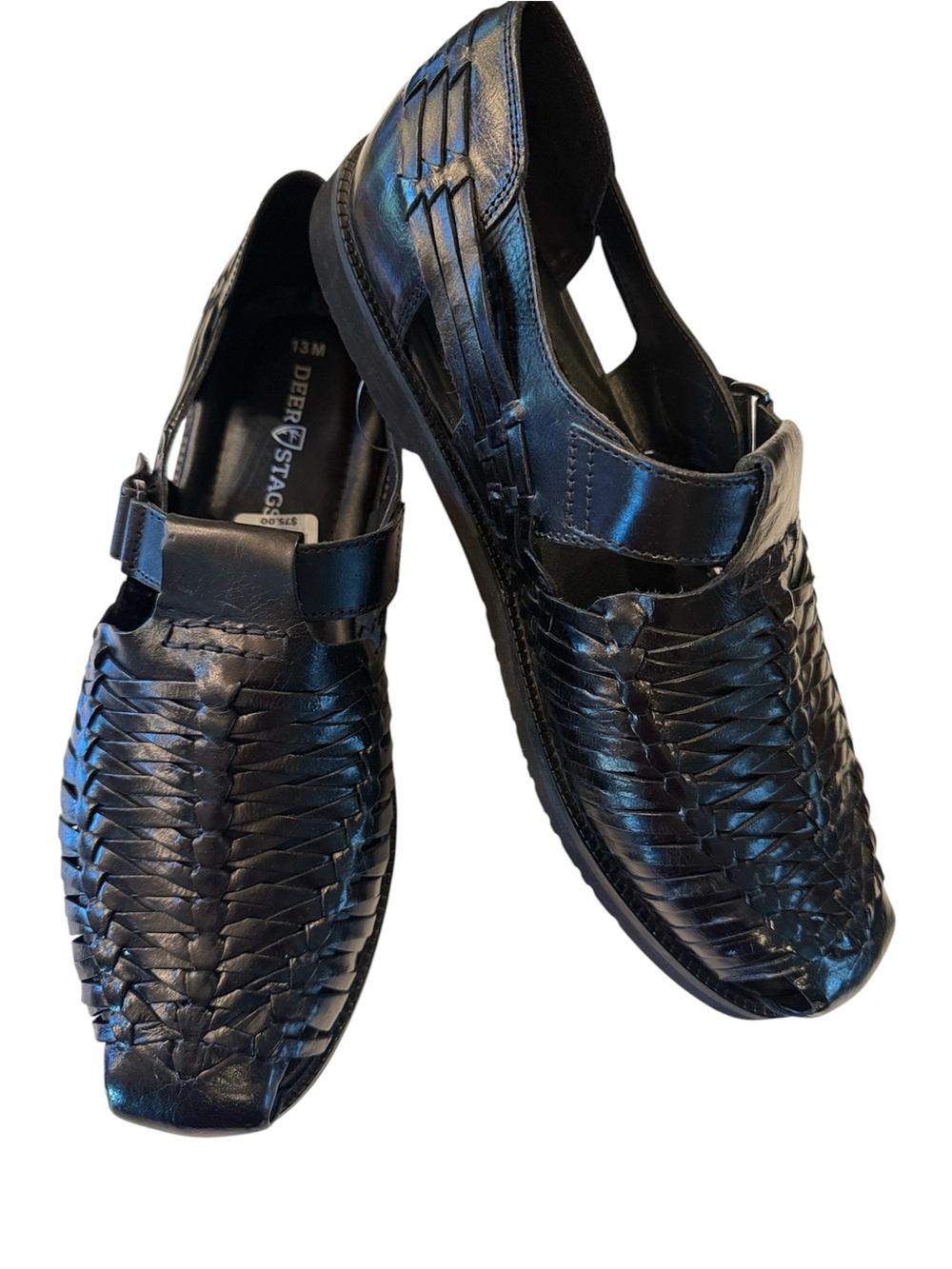 Deer Stags "Bamboo 2" Black Woven Leather Huarache Sandals Men's Size 13M
